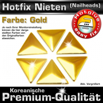ShineStone Metall-Nieten Hotfix (Nailhead Dreieck), 10 mm Gold glänzend, in Premium-Qualität zum Aufbügeln – 1000 Stück