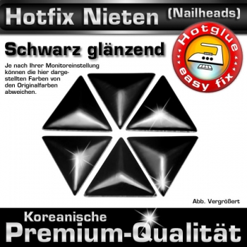 ShineStone Metall-Nieten Hotfix (Nailhead Dreieck), 6 mm Schwarz glänzend, in Premium-Qualität zum Aufbügeln – 3000 Stück