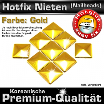 ShineStone Metall-Nieten Hotfix (Nailhead Quadrat), 10 mm Gold glänzend, in Premium-Qualität zum Aufbügeln – 1000 Stück