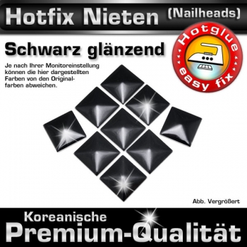 ShineStone Metall-Nieten Hotfix (Nailhead Quadrat), 5 mm Schwarz glänzend, in Premium-Qualität zum Aufbügeln – 3000 Stück