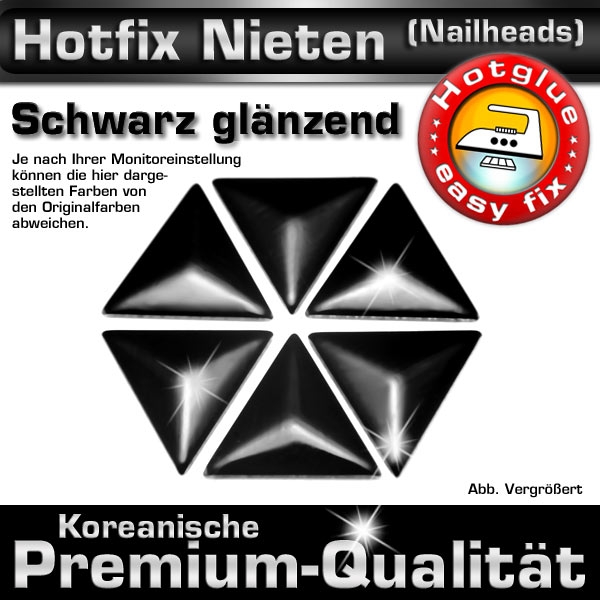ShineStone Metall-Nieten Hotfix (Nailhead Dreieck), 10 mm Schwarz glänzend, in Premium-Qualität zum Aufbügeln – 1000 Stück