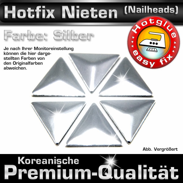 ShineStone Metall-Nieten Hotfix (Nailhead Dreieck), 8 mm Silber glänzend, in Premium-Qualität zum Aufbügeln – 2000 Stück
