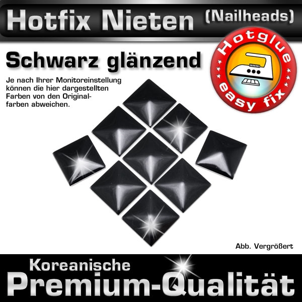 ShineStone Metall-Nieten Hotfix (Nailhead Quadrat), 5 mm Schwarz glänzend, in Premium-Qualität zum Aufbügeln – 3000 Stück