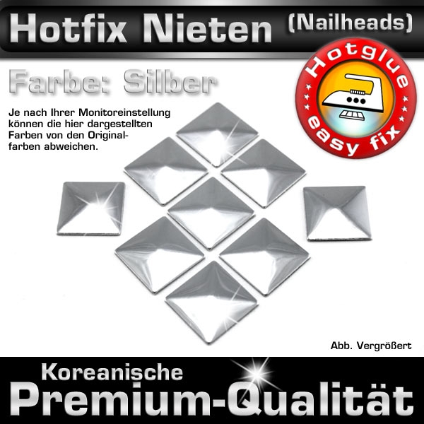 ShineStone Metall-Nieten Hotfix (Nailhead Quadrat), 7 mm Silber glänzend, in Premium-Qualität zum Aufbügeln – 2000 Stück